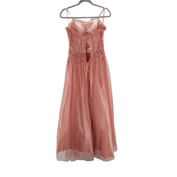 BCX 15 XL Mauve Pink Beaded Embroidered Tulle Strapless Maxi Dress Gown B120 - Picture 4 of 8